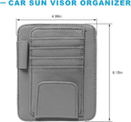 Car Sun Visor Organizer, Leather Auto Visor Card Holder with Sunglasses Clip, Multifunctional Sunvisor Storage Pouch Vehicle Interior Pocket for Driving License Pen Ticket (Gray)