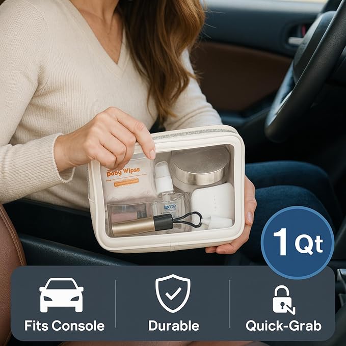 Clear Makeup Bag - TSA Approved Toiletry Bag for Carry-on & Checked Luggage, Water Resistant Car Storage Organizer with Reinforced Seams