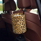 Car Garbage Bag Brown Leopard Mini Car Trash Bin Portable Collapsible Waterproof Rubbish Bag for Car Accessories Back Front Seat Cup Holder