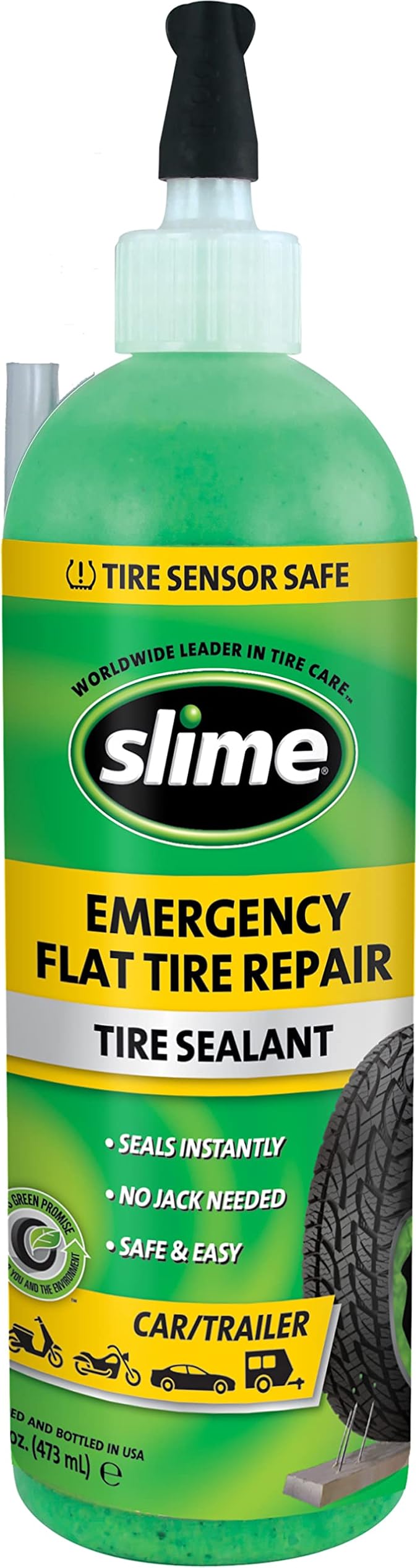 10011 Flat Tire Puncture Repair Sealant, Emergency Repair for Highway Vehicles, Suitable for Cars/Trailers, Non-Toxic, eco-Friendly, 16 oz Bottle