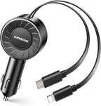 Retractable Car Charger, Small iPhone Car Charger Fast Charging, Car Phone Charger with USB C and Apple Cord, Car Charger Adapter Compatible with iPhone 17/16/15/14/13 Samsung Galaxy and More