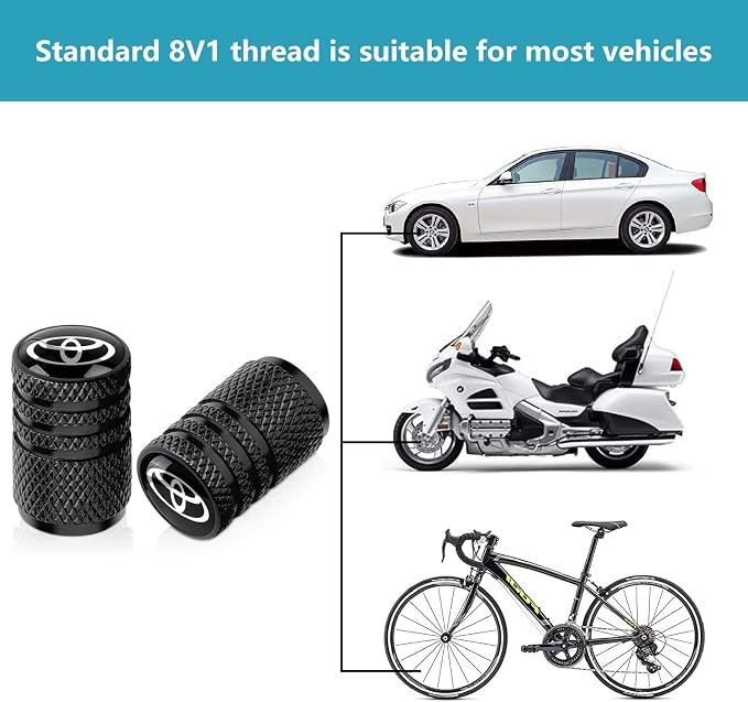 Tire Valve Stem Caps for Toyota Metal Car Wheel Air caps Auto Valve Stem Caps Accessories 4 Pcs Black