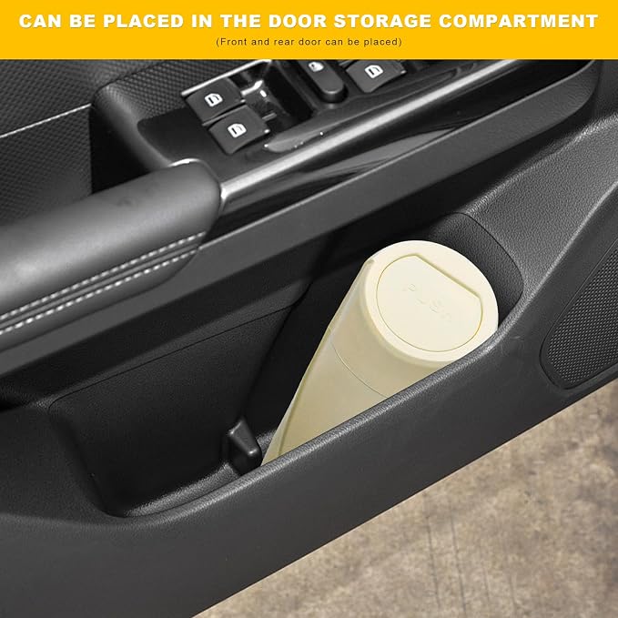 Car Trash Can Bin with Lid, Leakproof Portable Garbage Trash Bin Mini Cup Holder Organizer, Automotive Interior Dustbin Multipurpose Storage Container for Car Home Office (Beige)