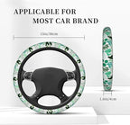 Cactus Steering Wheel Cover Anti-Slip and Practical 14.5-15 Inch Universal Car Steering Wheel Cover with 2 Pieces Car Coasters Suitable for Men Women