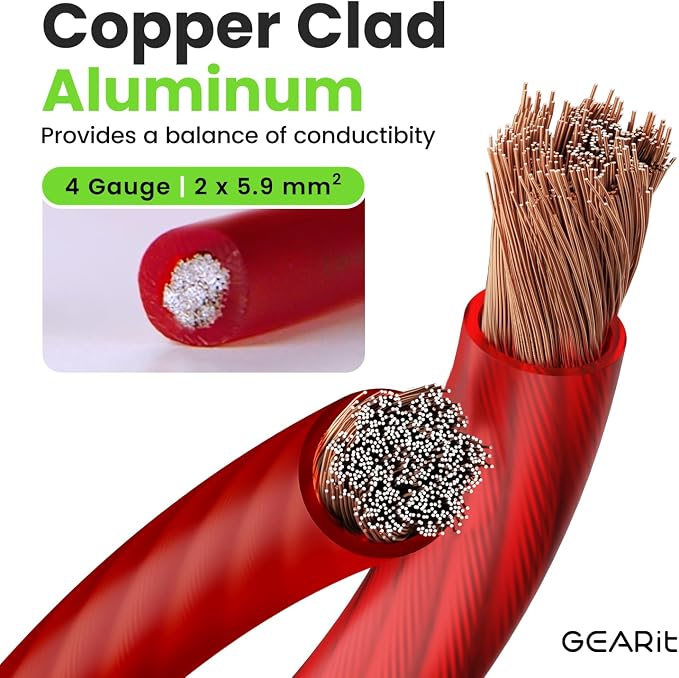 4 Gauge Wire 10 ft Red, 4 AWG Battery Cable CCA, Copper-Clad Aluminum Power Cable for Car Audio Amp, Automotive, RV