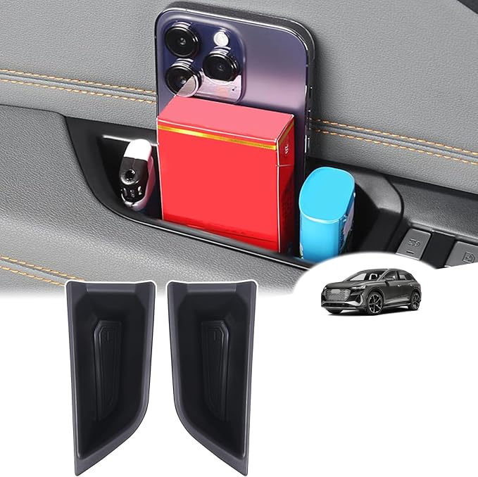 Front Door Side Storage Box Compatible with Audi Q4 E-Tron 2022 2023 2024 2025, ABS Car Front Door Side Armrest Grab Handle Groove Storage Organizer Tray Pocket Slot Mat Insert Accessories