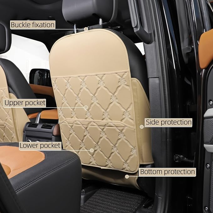 Seat Back Protector w/Dual Pockets,Guards Seats from Kicks & Scuffs | Keeps seat backs looking new for a long time. Easy to install and clean. 2-piece set, size: 30in × 18in × 0.2in