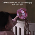 8000mAh Portable Stroller Fan, 27H Ultra-long Battery Life Detachable 4 Speed 360°Rotate LED Night Light with 2 Modes, USB Rechargeable Handheld Cooling Fan for Travel/Car Seat/Bedroom