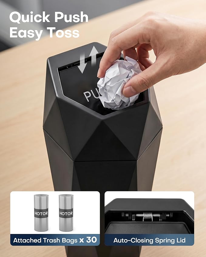 Car Trash Can with Lid - 1 Pack, Mini Essential Car Accessories for Interior, Leakproof Car Garbage Can with 15 Attached Trash Bags, Multipurpose Car Organizers and Storage,Black