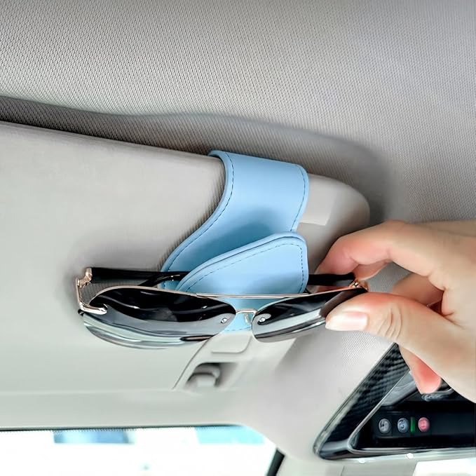 Car Visor Sunglasses Holder, Magnetic Vehicle Sun Visor Eyeglasses Hanger Ticket Card Holder Clip, Auto Interior Sunvisor Glasses Mounter Organizer, Universal for Vehicles (Light Blue)