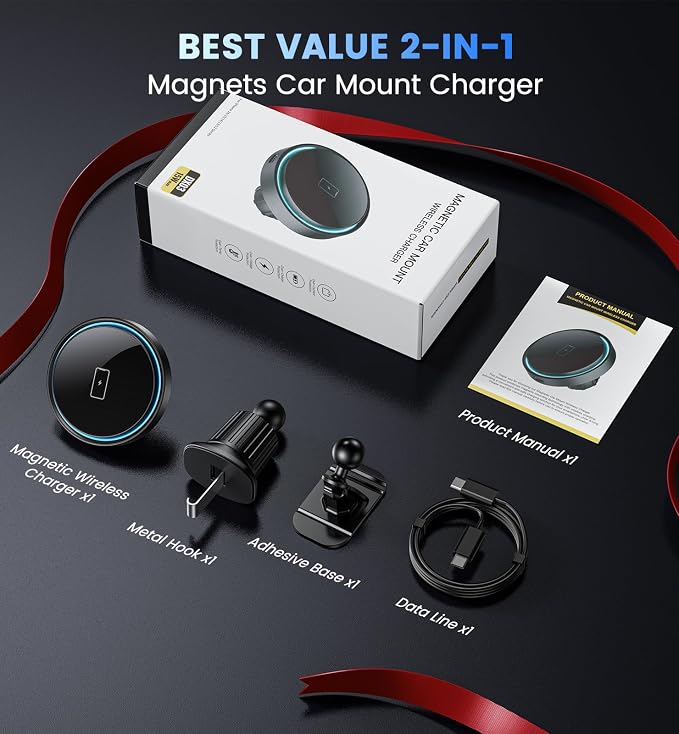 Magnetic Car Mount Charger 15W Magnetic Wireless Car Charger for iPhone 17 Accessories Magnetic Phone Holder for Car 3 in 1 Magnetic Car Mount for iPhone17Pro/16/15/14/13/12 Series Gifts for Men Women