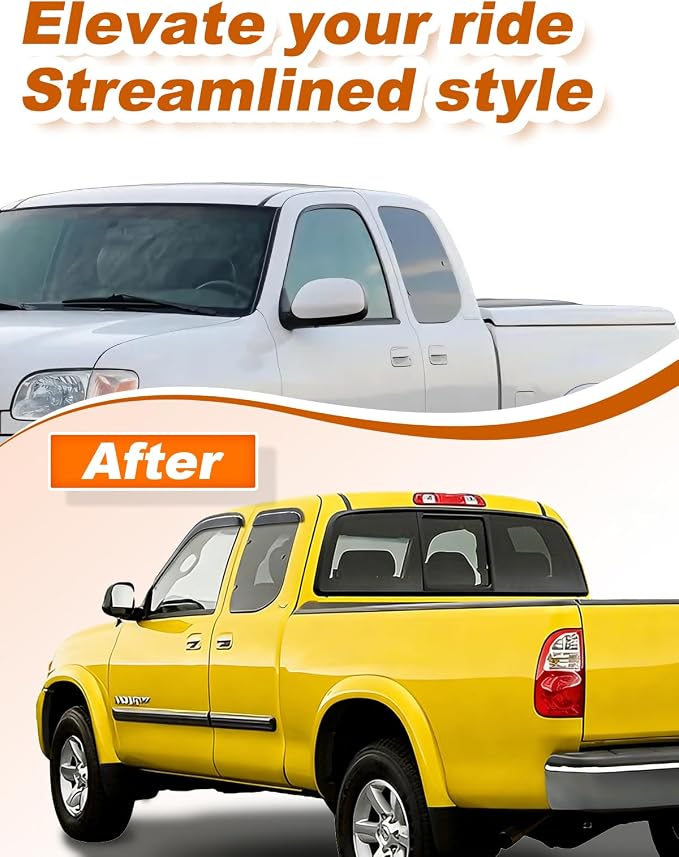 Extra-Thick Window Rain Guards Fit for Toyota Tundra Extended Cab 2000-2006 Tape-on Window Deflectors Rain Guards Vent Visors Truck Vent Shades