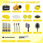 27PCS Car Detailing Kit Auto Cleaning Tools Wash Set with Storage Carry Bag Home Use for Interior Exterior Deep Clean Polish Car Care Windshield Dashboard Seat Air Vents Wheels Tires, Yellow
