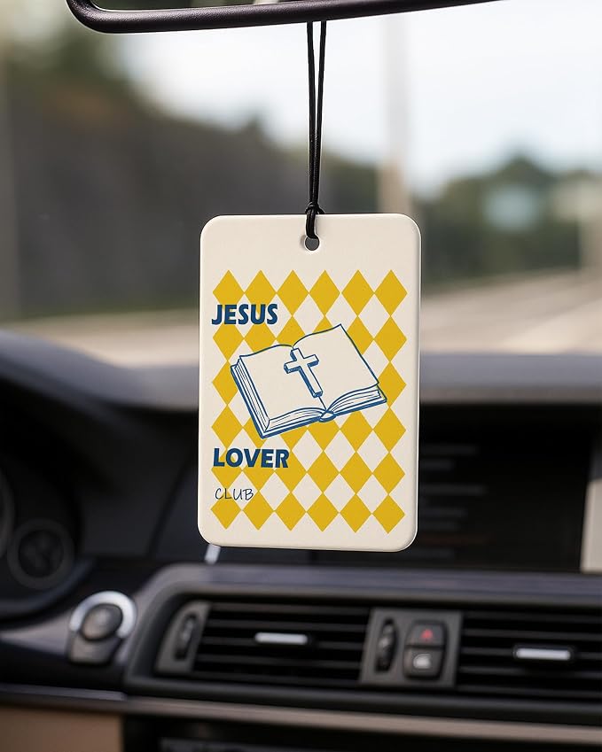 Christian Car Air Freshener 6 Pcs Coconut Scented, Daisy Floral Lemon Religious Bible Car Accessories Mirror Decor for Women, Christian Hanging Air Freshener for Cars Closet Drawer Books