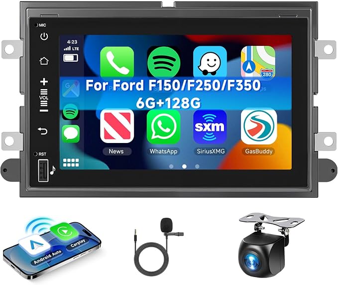 [8 CORE 6G+128G] Car Radio for Ford F150/ F250/ F350 2004-2014 with Wireless Carplay/Android Auto, 7 Inch Android 13 IPS Touch Screen Stereo, Bluetooth, GPS, WiFi, DSP, SWC, + Backup Camera