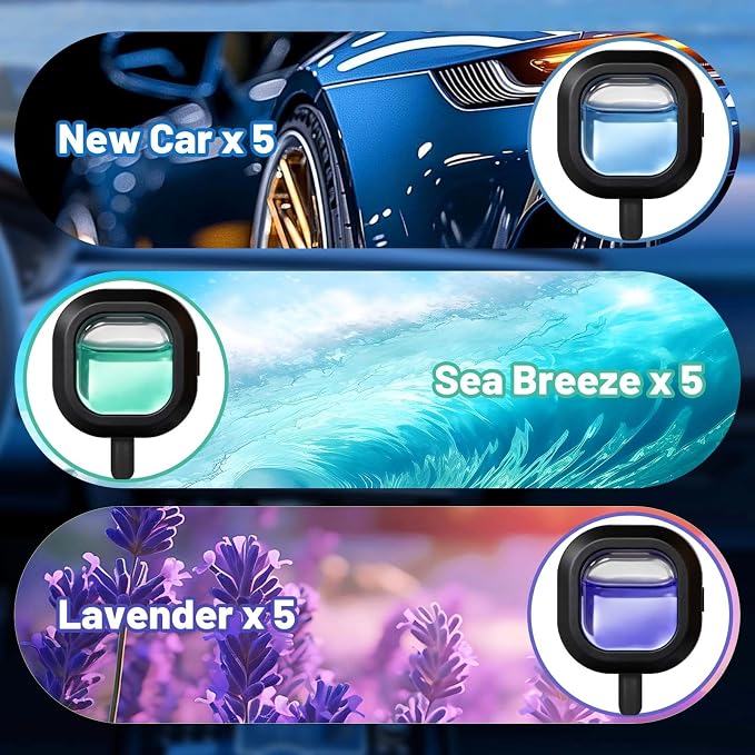 STRN Car Air Freshener, 12 Refills + 3 Square Vent Clips, 5 New Car & 5 Sea Breeze & 5 Lavender Scents, Long Lasting Air Fresheners Car Accessories Fragrance, Each Up to 20-30 Days