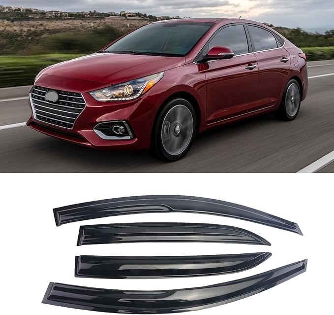 Black Outside Mount Window Deflectors for 2018-2023 Hyundai Accent,Durable Rain Guards/Window Visor Deflectors