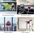 7pcs Windshield Cleaner Tool Car Window Cleaning Wash Kit with 4 Reusable Microfiber Pads 1 Spray Bottle and Extendable Handle Auto Glass Wiper Kit, Pink