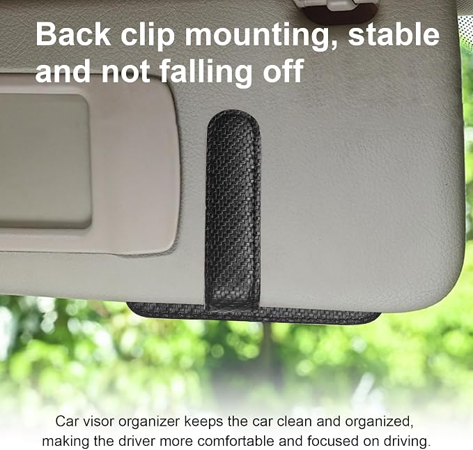 Car Sun Visor Organizer, Auto Visor Organizer and Storage, Registration and Document Holder, Vehicle Accessories for Sunglasses Document Card Pen Driver License (Carbon Fiber Black)