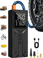 Tire Inflator Portable Air Compressor, High-Speed 150PSI Cordless Air Pump for Car Tires with Powerful Battery, Auto Shut-Off - Portable Tire Pump for Car, Bike, Motorcycle and Balls