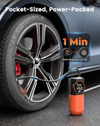 S1 Tire Inflator Portable Air Compressor, 160PSI Air Pump for Car Tires, Bike, Motorcycle, Balls, Fast Inflation Tire Pump, Cordless bike Pump with LED Light & Digital Pressure Gauge (Orange)