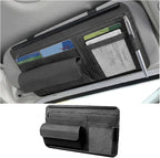 Car Sun Visor Organizer with Zipper Pocket, Multi-Pocket Vehicle Visor Storage Pouch with Card Sleeve, Eyeglasses Holder Box, Auto Interior Sunvisor Organizer Pocket, Universal Fit (Black)