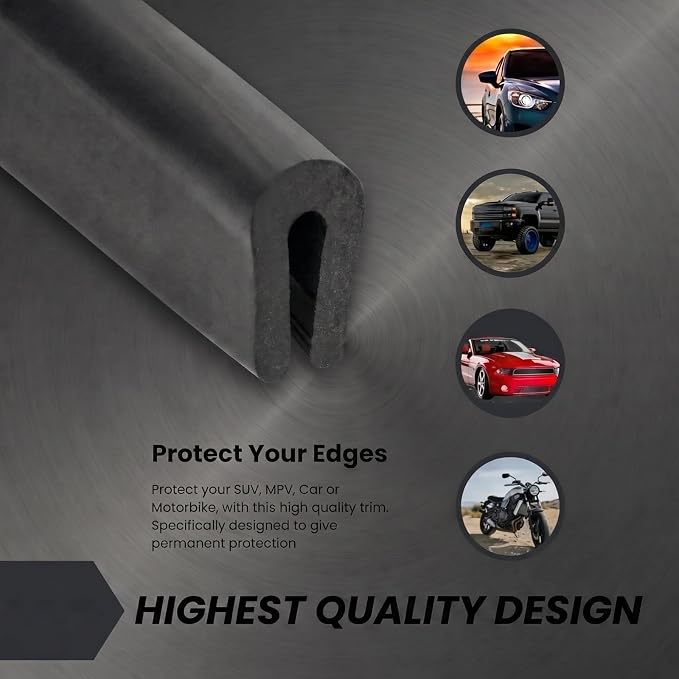 Rubber Edge Trim 1/16" Self Adhesive Flexible U Channel Protector Rubber Strip Sheet Metal Edge Protector for Car Doors Glass Steel Plates, Fits 1/16 Inch, Black Color(10 Feet)