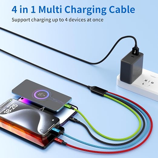 Cruise Essentials 2026 4 in 1 Multi Charging Cable [3Pack 5FT], Tangle Free USB C Car Charger Cable, Nylon Braided Charging Cords for Multiple Devices, Travel Essentials Car Accessories