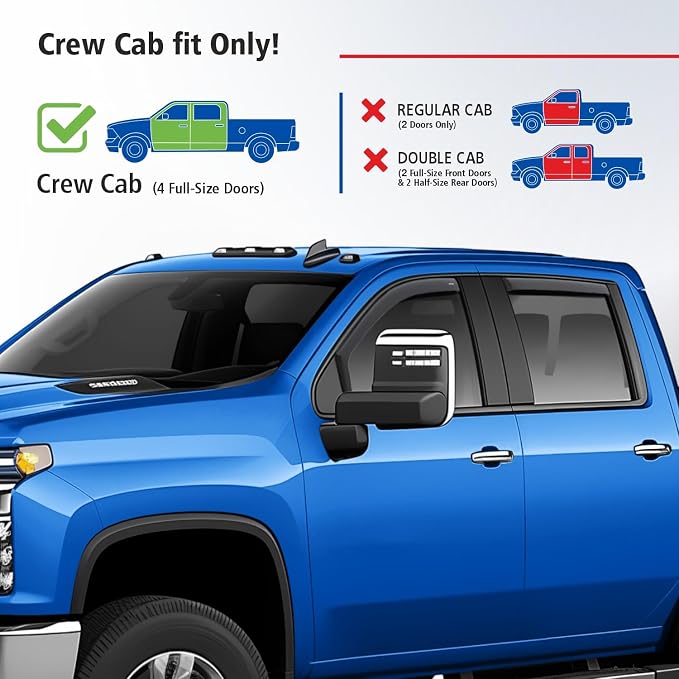 Goodyear Shatterproof in-Channel Window Deflectors for Chevy Silverado/Sierra 2500HD/3500HD 2020-2026 Crew Cab, Rain Guards, Window Visors for Cars, Vent Deflector, Car Accessories, 4 pcs - GY007746
