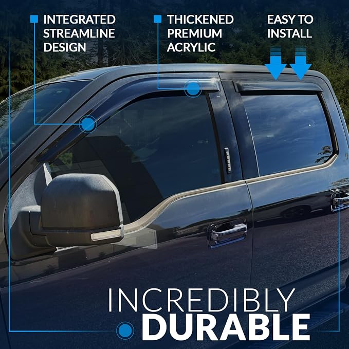 Outside Mount Window Vent Visors Rain Guards Compatible with Chevrolet Monte Carlo 2000-2006 | Side Window Wind Deflectors Rain Shields | Smoke Tinted, 2 Pcs Set, DGWV-079