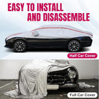 Half Car Cover Top with Red Reflective Strip, Snow Car Cover with Cotton Liner, Sunroof & Windshield Cover for Ice and Snow, All Weather Car Body Cover Fit for Compact Sedan