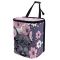 French Bulldog Cherry Blossom Print Car Trash Can with Lid, Leak Proof Auto Trash Bag Hanging Vehicle Garbage Can Multipurpose Storage Container for Back Seat Road Trip