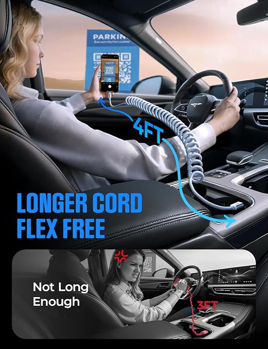 Coiled USB C Cable, 2 Pack for Android Auto & CarPlay Cable, Short USB A to USB C Cable Compatible with iPhone 17/16/15, Samsung Galaxy S25/S24/S23 A15/A14, Google Pixel 9/8, Blue 4FT