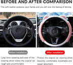 Car Steering Wheel Cover, Fluffy Soft Plush for Winter Warm, Cute Steering Wheel Protector with Kitty Cat Ears, Universal 15 Inch, Elastic & Anti-Slip, Lovely Decor Car Accessories (Pink)
