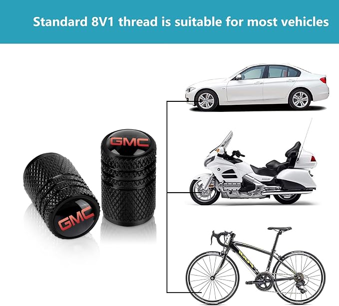 4pcs Tire Valve Stem Caps, Compatible with GMC Series Stem Cap Universal Car Air Cover Car Accessories for Cars, SUV, Truck, Motorcycles Black
