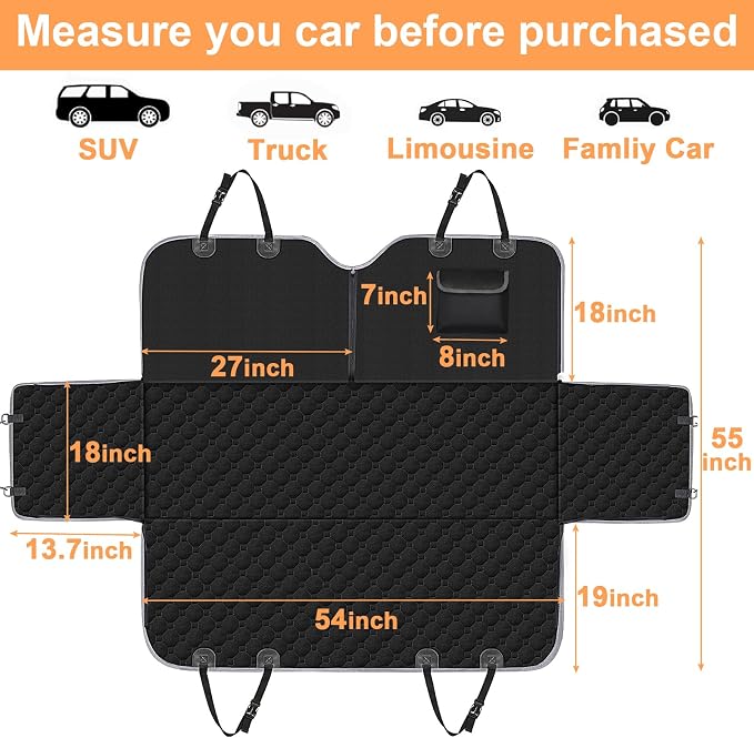 Dog Car Seat Cover for Back Seat, 2026 Upgraded 600D Heavy Duty Waterproof & Scratch-Resistant Dog Hammock for Car, Back Seat Pet Cover for Dogs with Sedan, Trucks and SUVs, Standard, Black