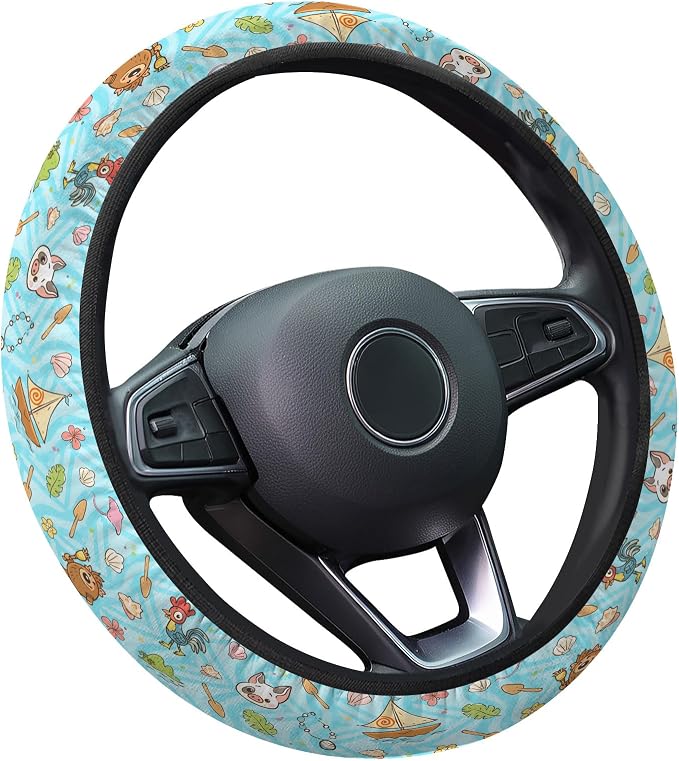 Blue Tropical Ocean Steering Wheel Cover, Polyester Non-Slip Car Wheel Grip, Universal 15 Inch Auto Accessory