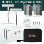 Tire Repair Kit, Sets of 2-24pcs Professional Heavy Duty Universal Emergency Flat Tire Repair Kit, for car Motorcycle, Truck, Golf Cart, ATV, Tractor, ARB, RV, SUV, Trailer etc.(Black)