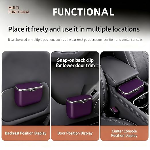 Car Trash Can with Lid - Leakproof Mini Garbage Bin for Door or Seatback,Premium ABS Auto Organizer,Space-Saving Car Garbage Can for Commuters,Families and Pet Owners,Fit for SUV,Sedan,Truck (Purple)