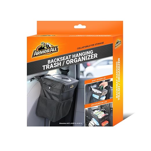 Car Trash Can & Organizer, 2.63 Gallon Waterproof Covered Garbage Bin, 3 Mesh Pockets, Collapsible for Easy Storage, Adjustable Strap & Hook for Backseat Hanging, 9.5” L x 6.25” D x 10.25” H