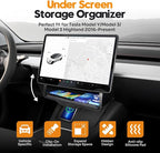Hidden Under Screen Storage Box for 2016-2026 Tesla Model Y/Model 3 Accessories,One‐Click Open & Silent Damping Slides Center Console Organizer (Fit New Model Y Juniper/Model 3 Highland)