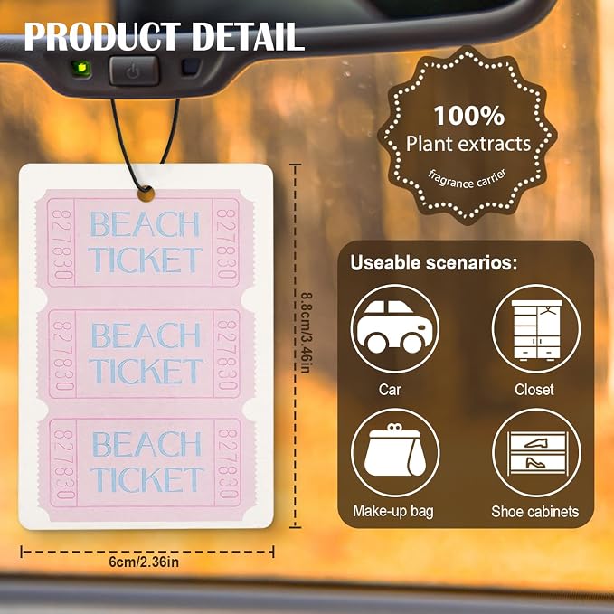 Pastel Pink Beach Air Freshener Diffuser Hanging for Car Interior Closet Drawer Home 4 Pcs, Preppy Coastal Seashell Lobster Girly Aesthetic Car Accessories Mirror Decor