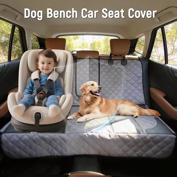 Pet Bench Seat Covers for Mid-Size Sedans and SUVs, Heavy Duty Nonslip Car Seat Protector for Child Car Seat, Waterproof Back Seat Covers for Dogs and Kids, Armrest & Seatbelt Access(Grey)