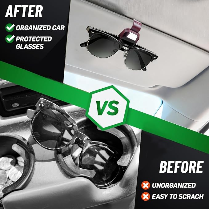 2 Pack Sunglasses Holder for Car, One-Handed-Operation Visor Sunglass Holder Clip, Easy Access Storage for Driving,Universal Fits (Textured Red)