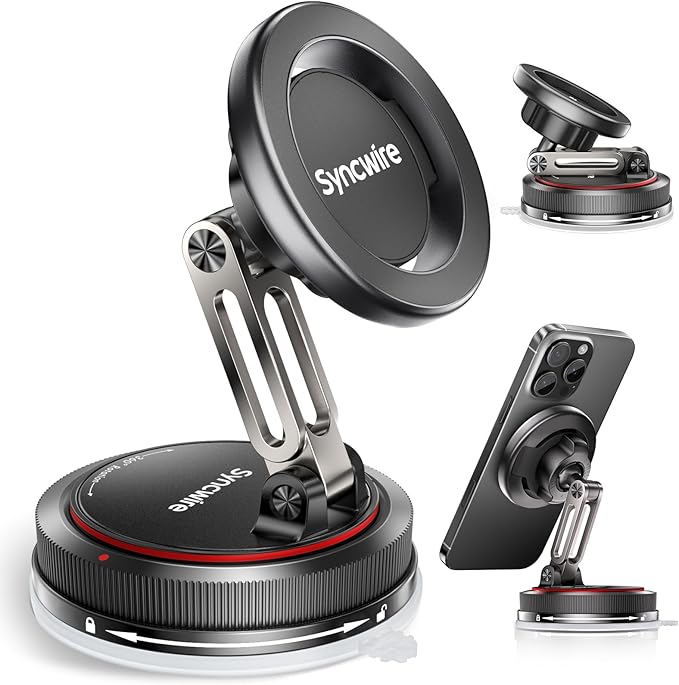 for MagSafe Car Mount [2-Axis Design] Nano Adhesive Gel + Suction Cup Magnetic Phone Holder for Dashboard & Windshield, 360° Adjustable for iPhone 17 16 15 14 13 12 11, Samsung, Matte Black