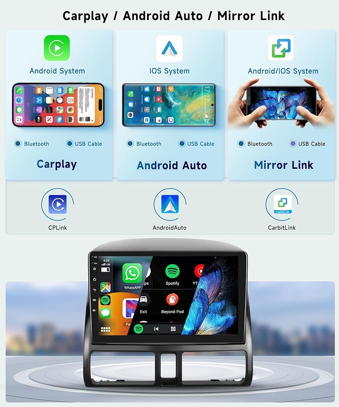 8 CORE 6G+128G Car Radio Stereo for Honda CRV 2002-2006 with Wireless CarPlay Android Auto, 9 Inch 1280 * 720P IPS Touch Screen Head Unit Android 13 GPS WiFi Bluetooth 32-Band DSP SWC HD Camera