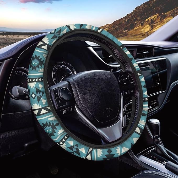 Car Steering Wheel Cover, 15 Inch Soft Breathable Steering Wheel Protector for Women Men, Universal Fit for SUV Sedan Van Truck, Southwest Aztec Blue