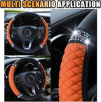 15 Inch Bling Soft Leather Car Steering Wheel Cover, Orange | Colorful Rhinestones Design, Auto Elastic Protector for Women Girls, Crystal Diamond Car Accessories for Most Cars, SUVs