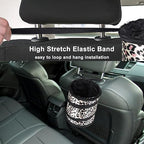 Car Trash Can, 2 Packs Mini Car Garbage Can, Collapsible Trash Bin | Pop-Up Trash Can for Front Back Seat, Portable Trash Bag Hanging for Vehicle SUV Rv Truck Accessories Interior, Leopard Print