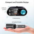 Retractable Car Charger Cigarette Lighter Adapter, 168W 5 in 1 Fast Phone Charging Built-in Replaceable Fuse, Socket Splitter with USB C and USB C Cord, Fit for Phone iPad Galaxy GPS, Grey